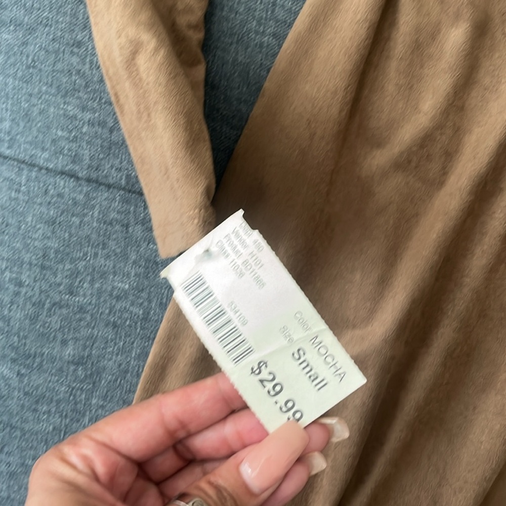 Brown 🐻 suede like midi dress tie up back nwt - Picture 2 of 4
